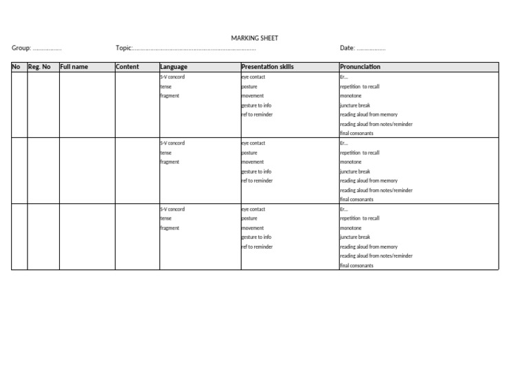 Marking Sheet - CP | PDF