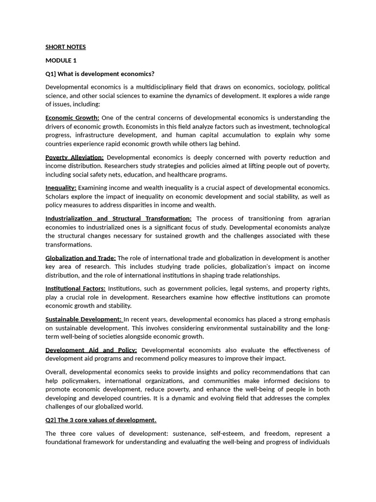 Development Economics Overview and Core Values | PDF | Externality ...