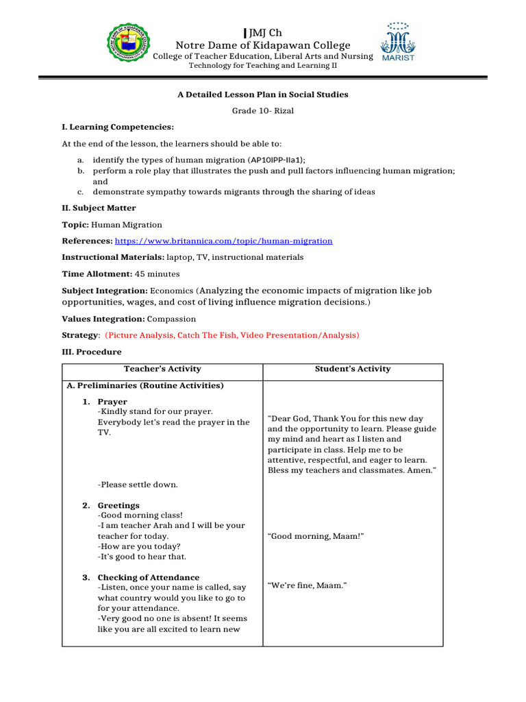 Saldivar - Detailed Lesson Plan | PDF | Human Migration | Cost Of Living