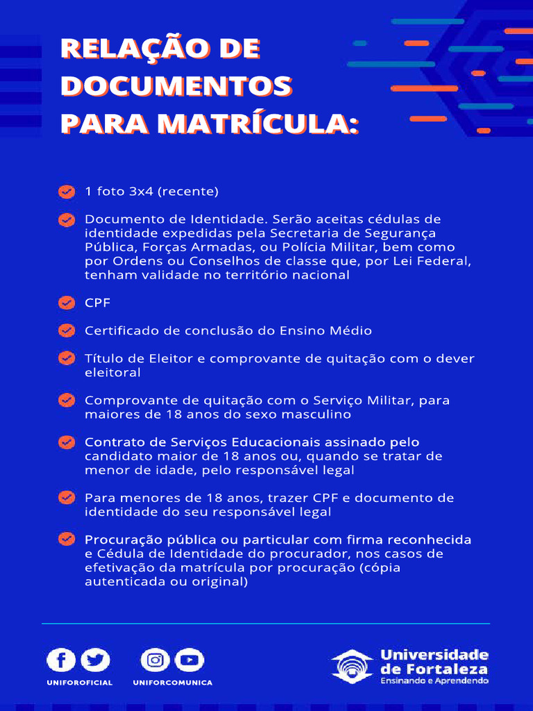 Documentos Necessários para Matrícula | PDF