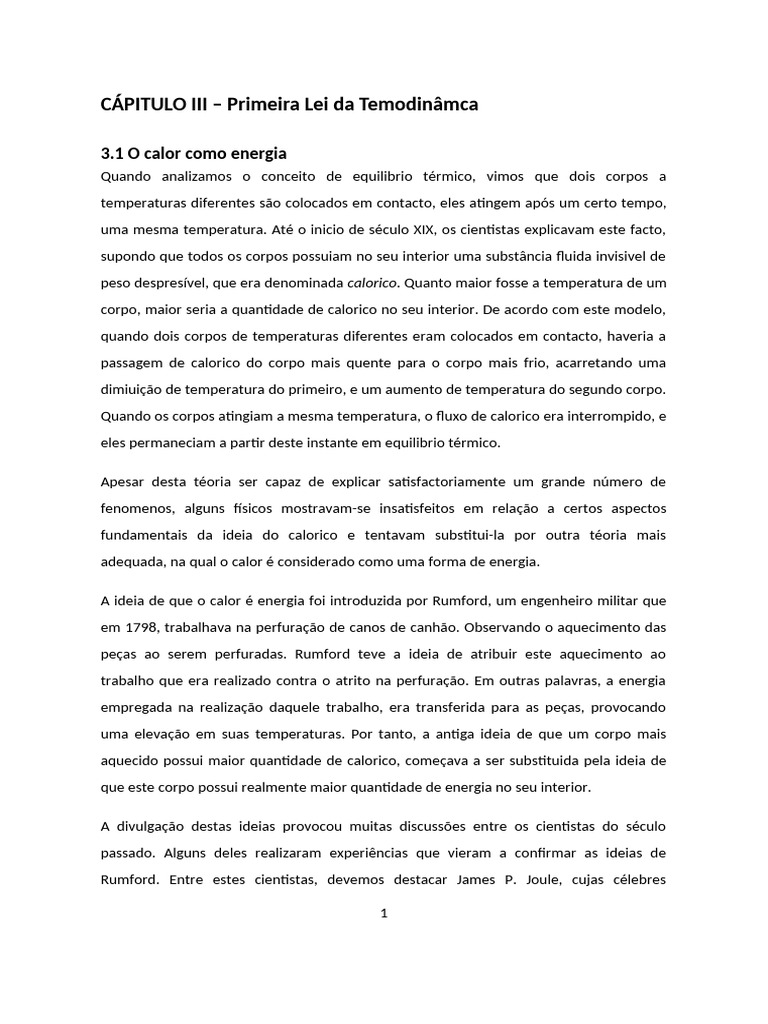 Primeira Lei da Termodinâmica: Calor e Energia | PDF | Calor ...
