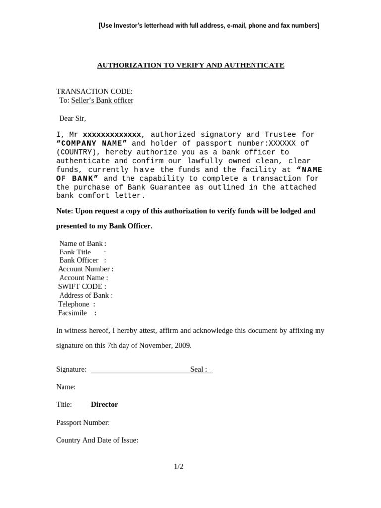 Authorization to Verify Bank Transaction | PDF