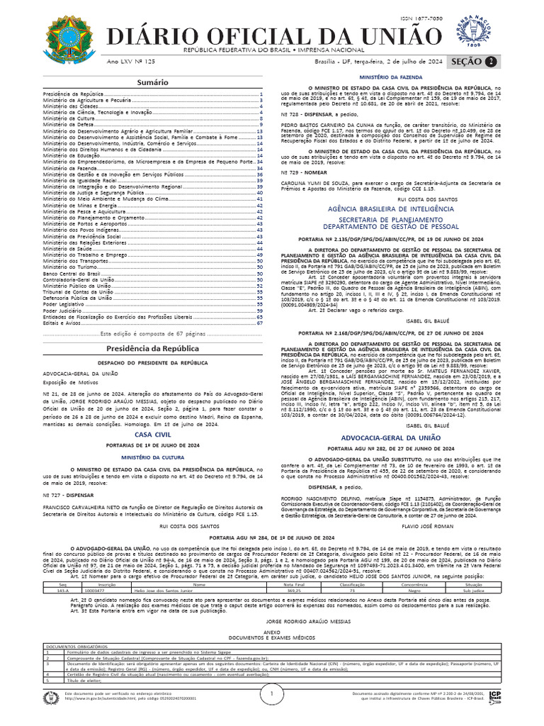 Atos do Governo Federal - Julho 2024 | PDF | Brasil