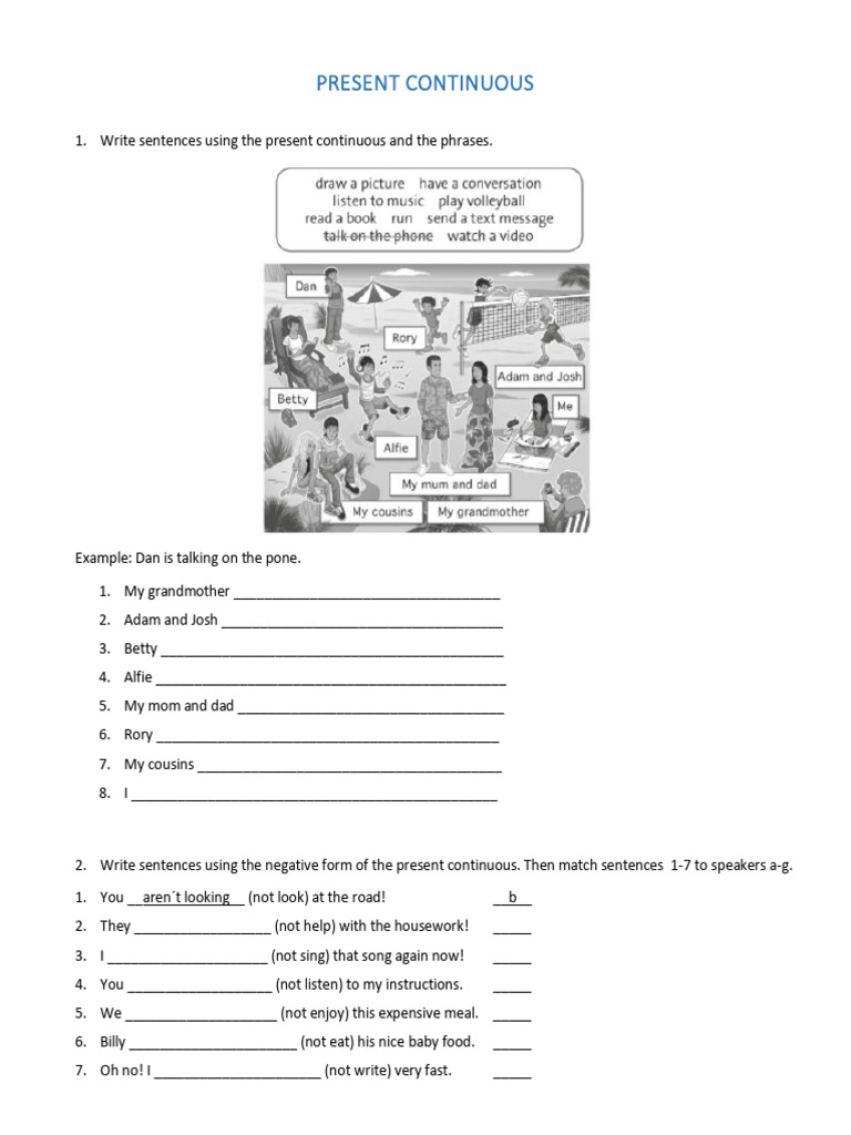 Present Continuous Practice Exercises | PDF