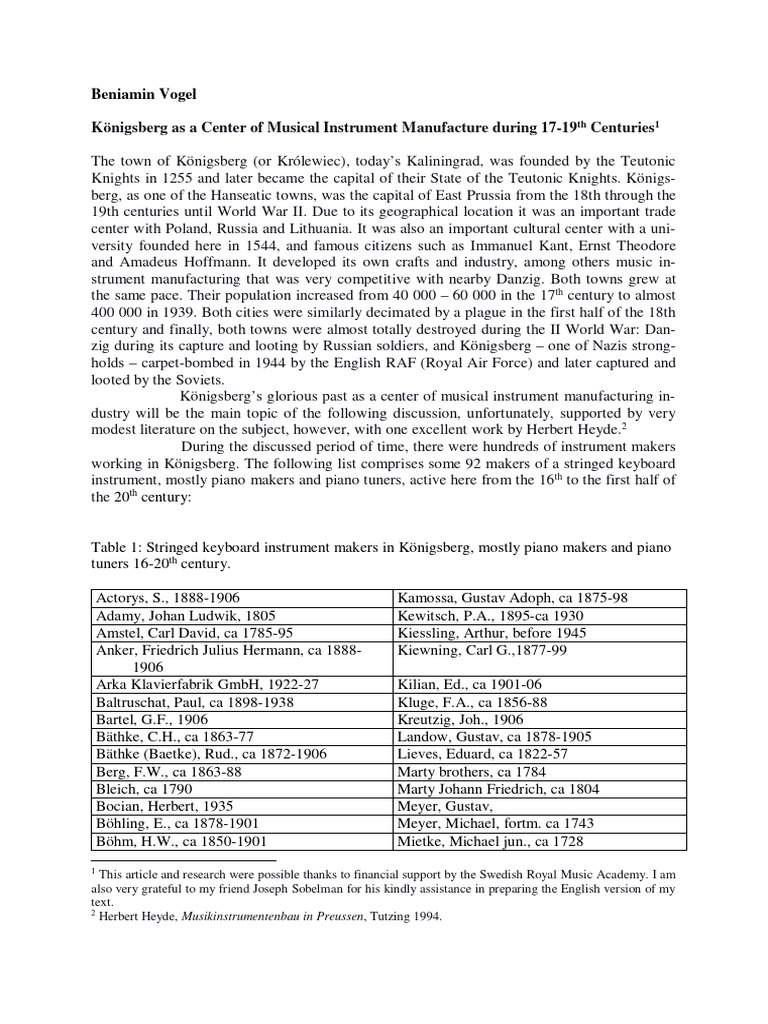 Königsberg's Musical Instrument History | PDF | Music Technology ...