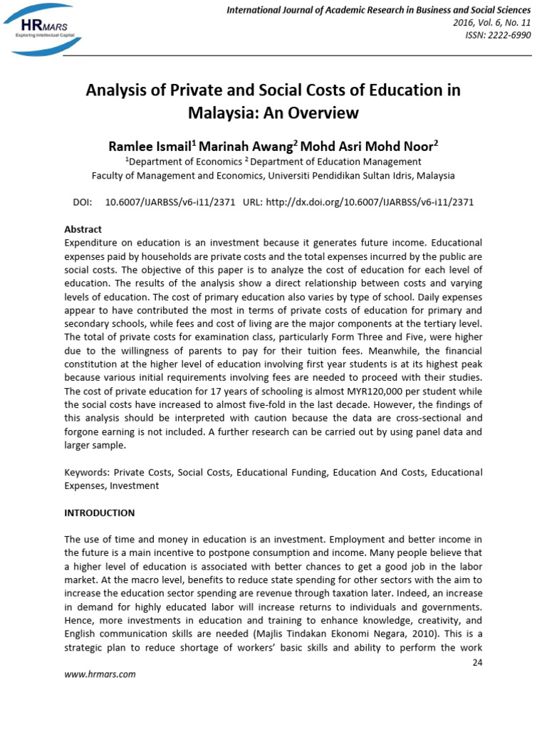Education Cost Analysis in Malaysia | PDF | Cost Of Living | Expense