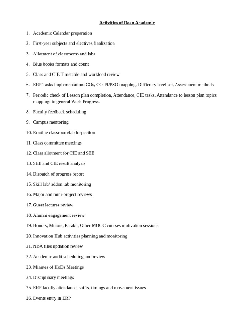 Dean Academics Duties | PDF