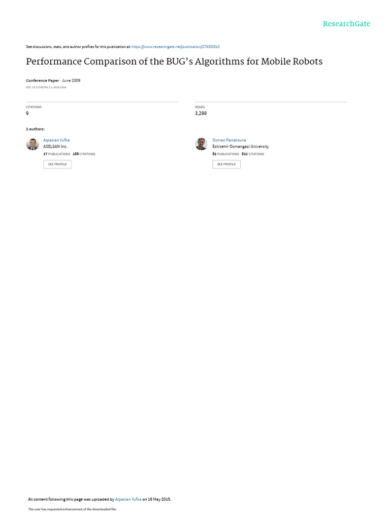 Performance Comparison of The BUG's Algorithms For Mobile Robots | PDF ...