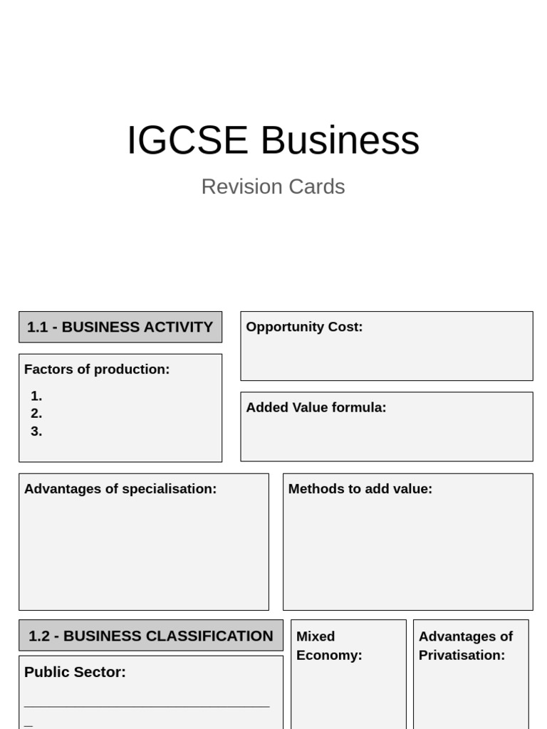 IGCSE Business - Revision Cards | PDF | Marketing | Balance Sheet