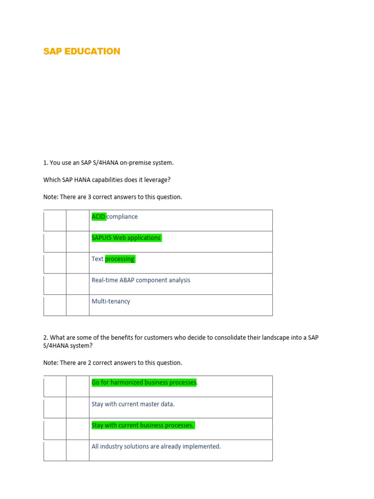 SAP S/4HANA C_S4IMP_1511 Sample Questions | PDF | Information ...