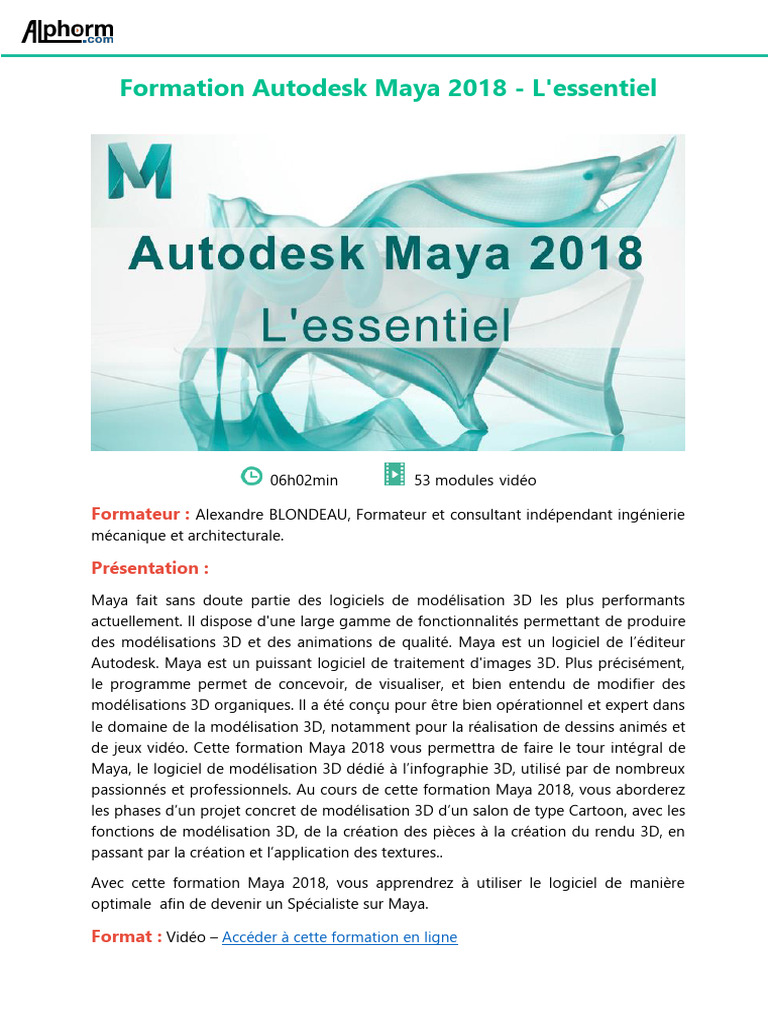 Formation Autodesk Maya 2018 Essentielle | PDF | Autodesk Maya ...