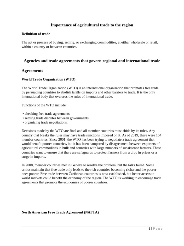 Importance of Agricultural Trade To The Region | PDF | Agriculture ...