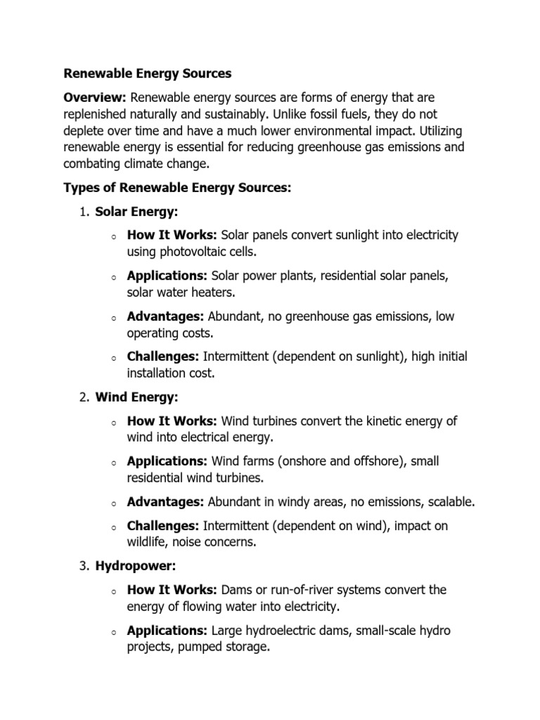 Types of Renewable Energy Sources Explained | PDF | Renewable Energy ...