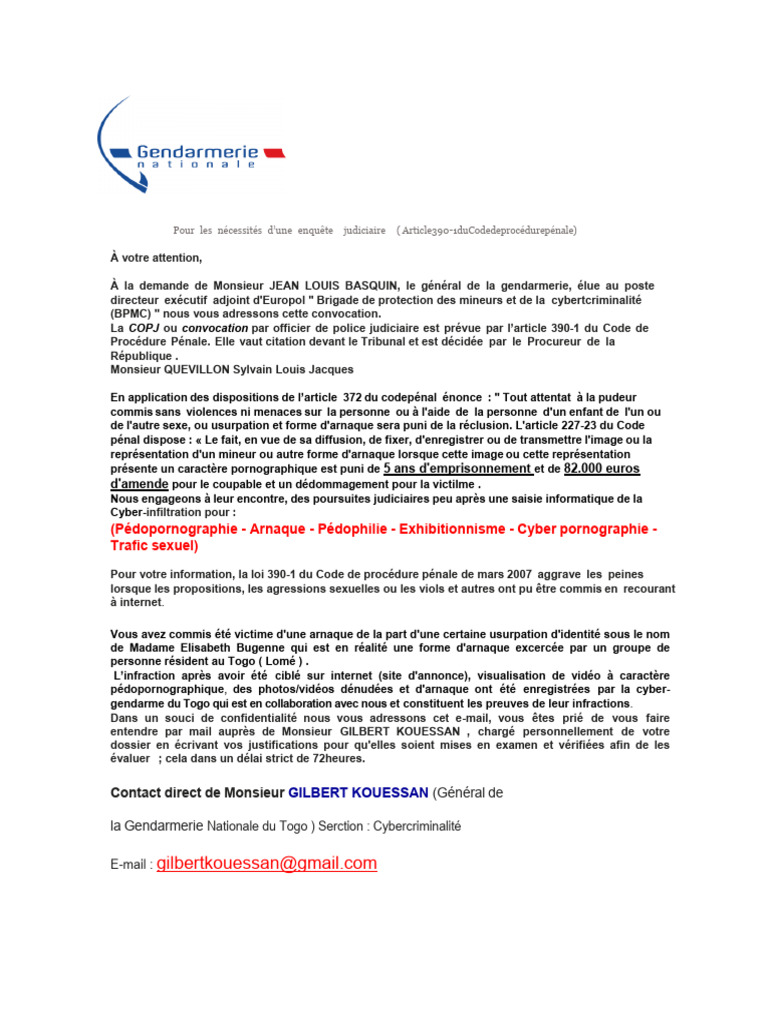 Convocation pour enquête judiciaire | PDF | Crimes | Crime et violence