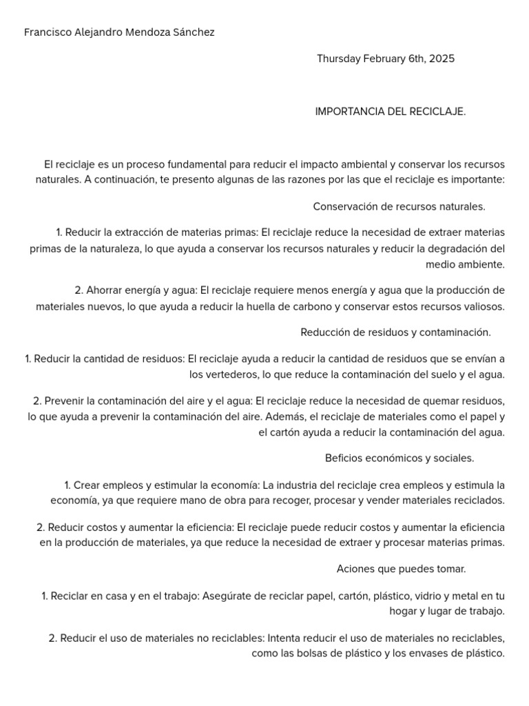 Importancia Del Reciclaje | PDF | Reciclaje | Residuos