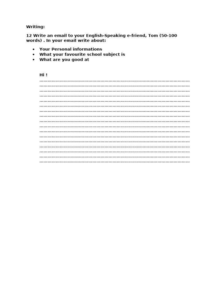 Email Writing to English Friend Tom | PDF