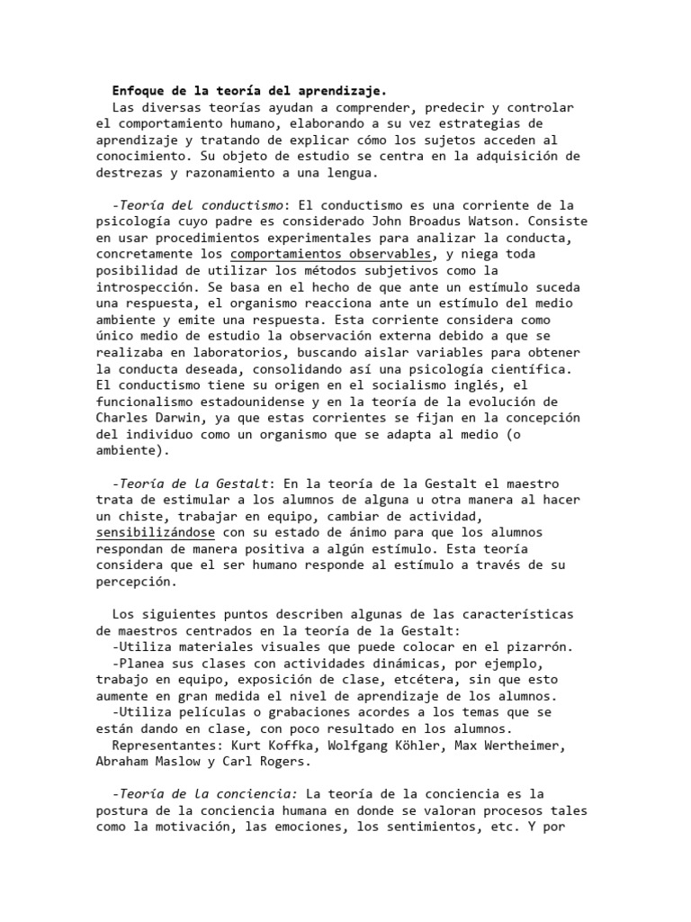 Teorías del Aprendizaje y su Aplicación | PDF | Teoría del aprendizaje ...