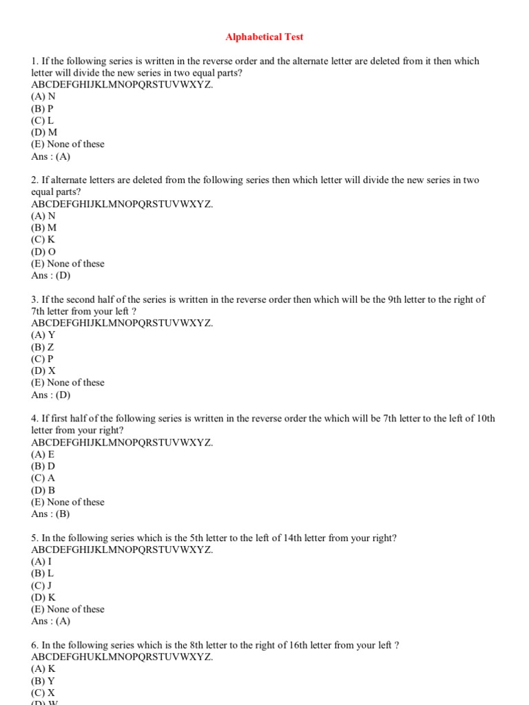 Mental Ability Sample Test Business Nature