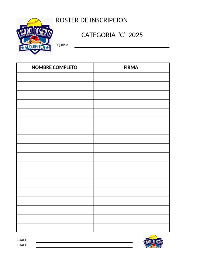Roster Inscripción Equipo C 2025 | PDF
