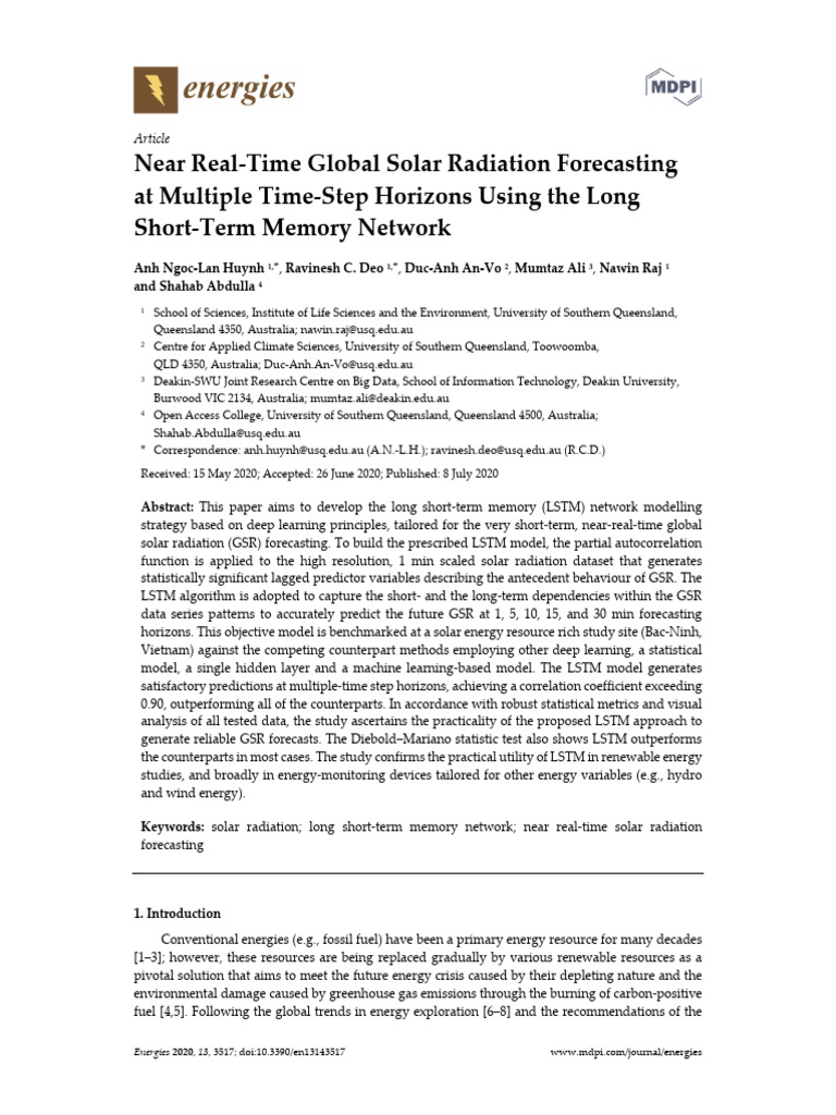 LSTM for Near Real-Time Solar Forecasting | PDF | Support Vector ...