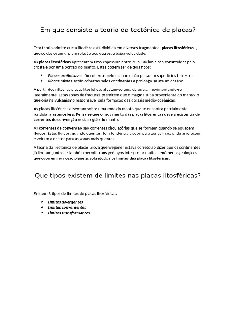 Teoria da Tectónica de Placas Explicada | PDF