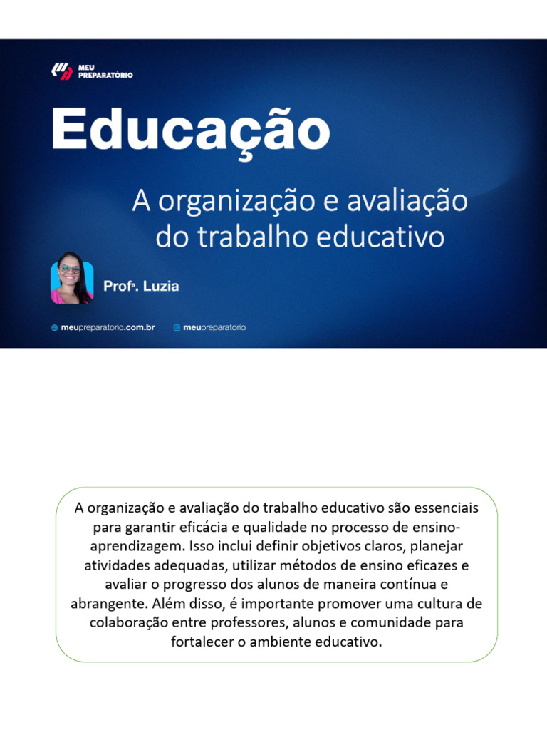 Organização e Avaliação Educativa Eficaz | PDF | Aprendizado | Pedagogia