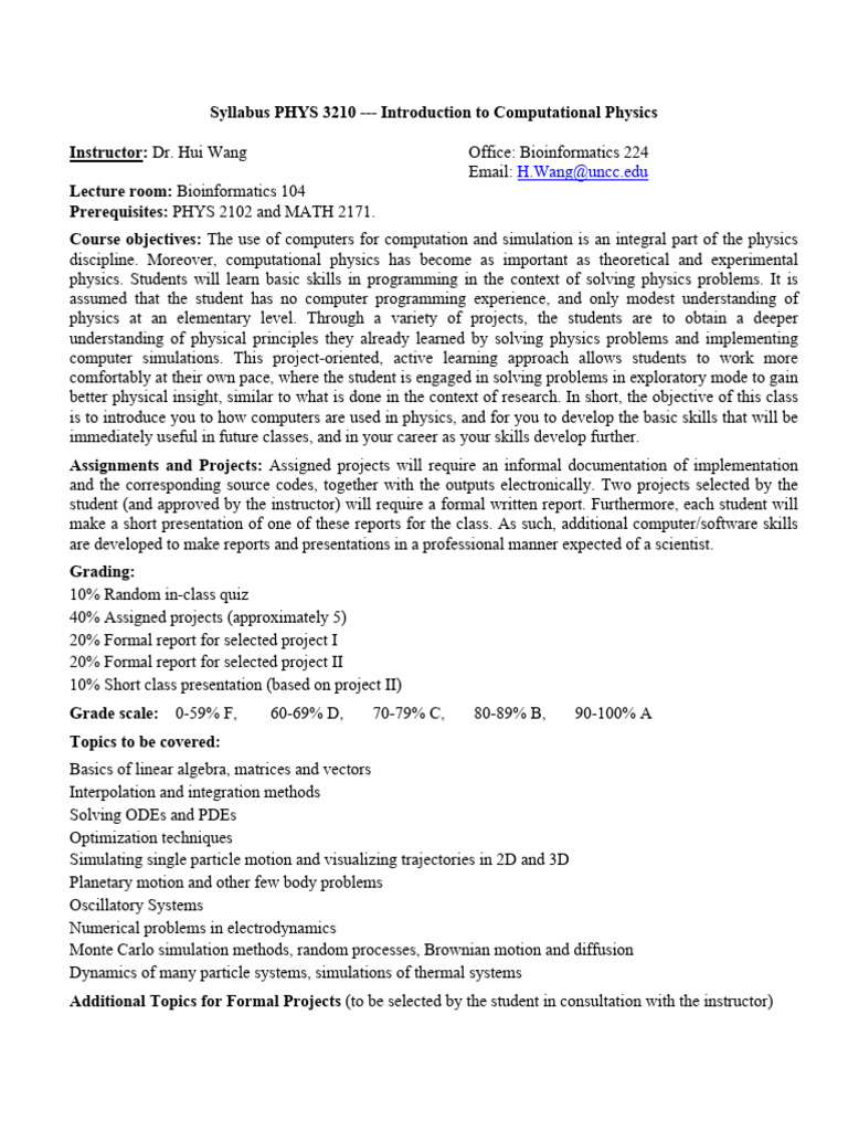 PHYS 3210: Intro to Computational Physics | PDF | Simulation | Applied ...