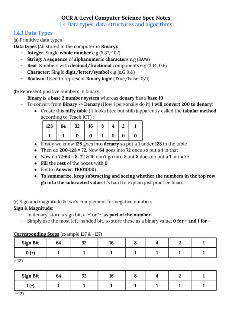 OCR a-Level Computer Science Spec Notes_ 1.4 Summarized | PDF | Queue ...