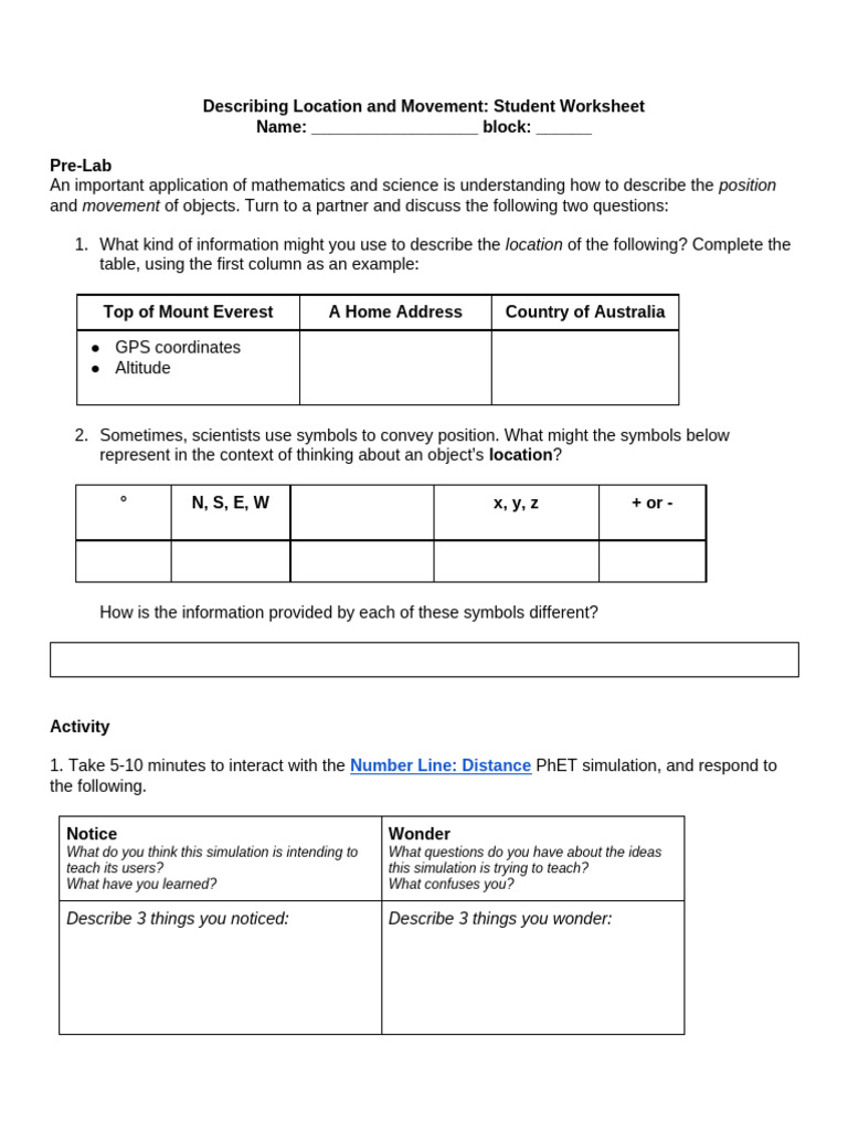 Swaney Describing Location and Movement Phet | PDF | Distance | Simulation