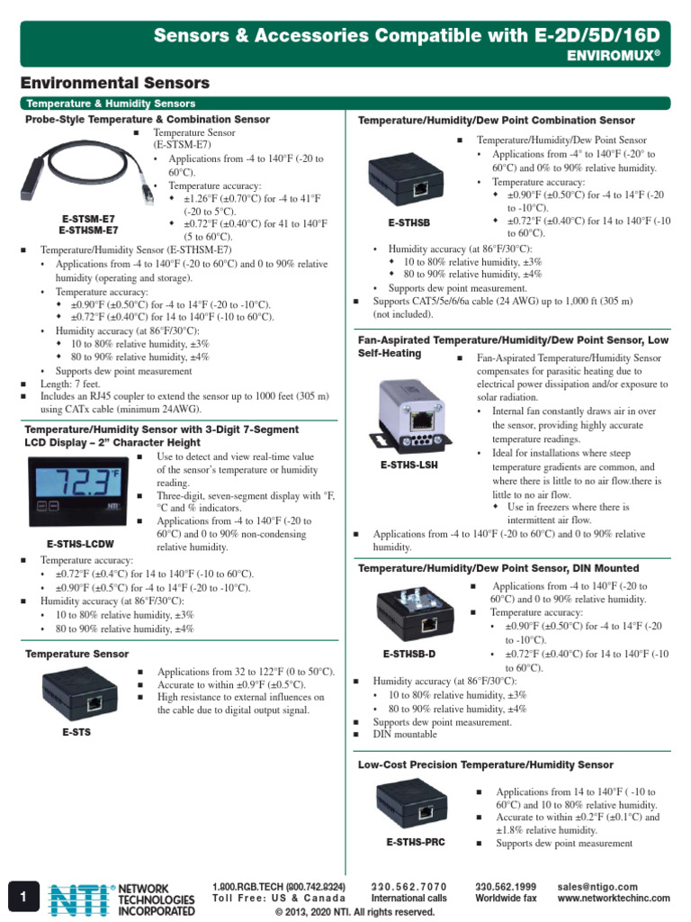 Environmental Sensors for E-2D/5D/16D | PDF | Humidity | Pipe (Fluid ...