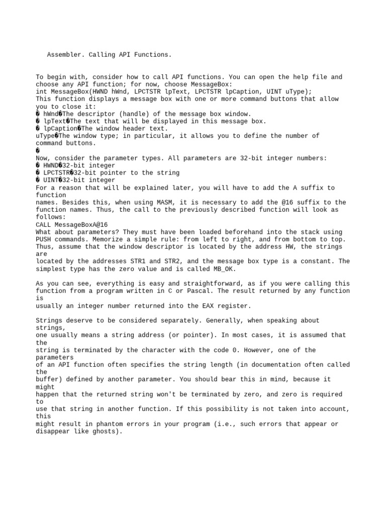 Asm - Calling API Functions | PDF