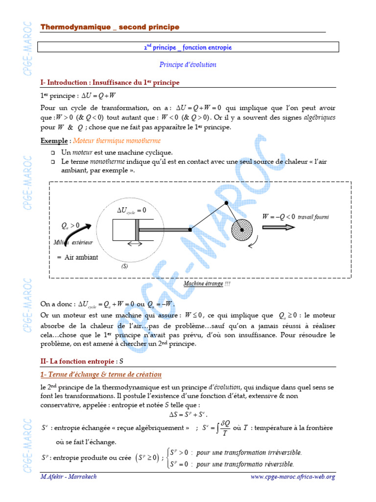 Second principe de la thermodynamique | PDF | Entropie | Deuxième ...