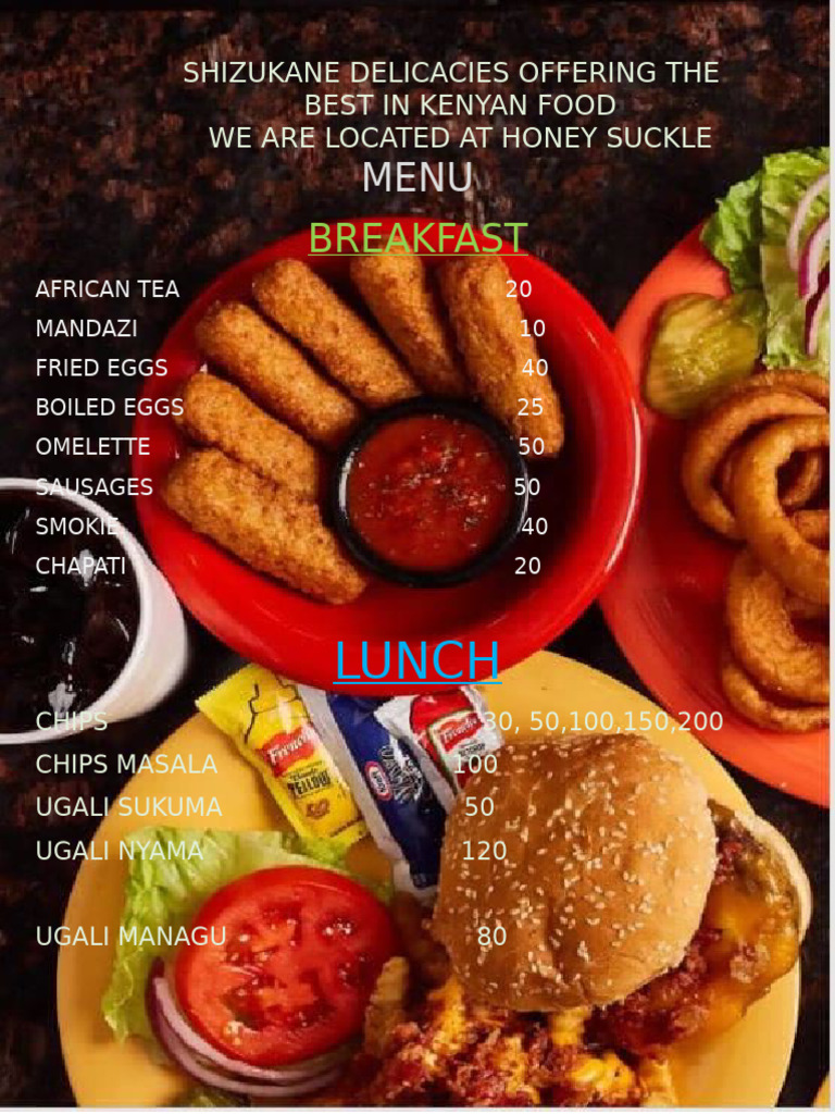 Shizukane Kenyan Food Menu | PDF