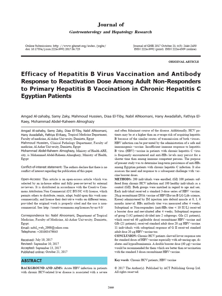 Efficacy of Hepatitis B Virus Vaccinatio | PDF | Hepatitis B | Hepatitis