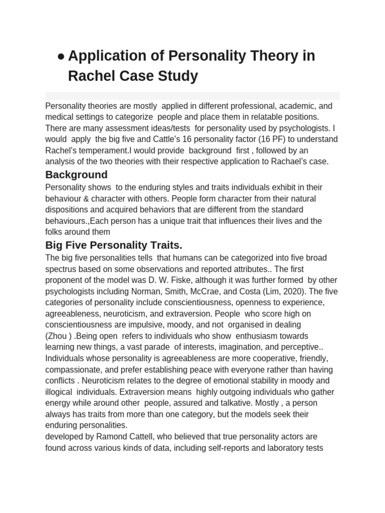 Personality Analysis of Rachel Case Study | PDF | Extraversion And ...