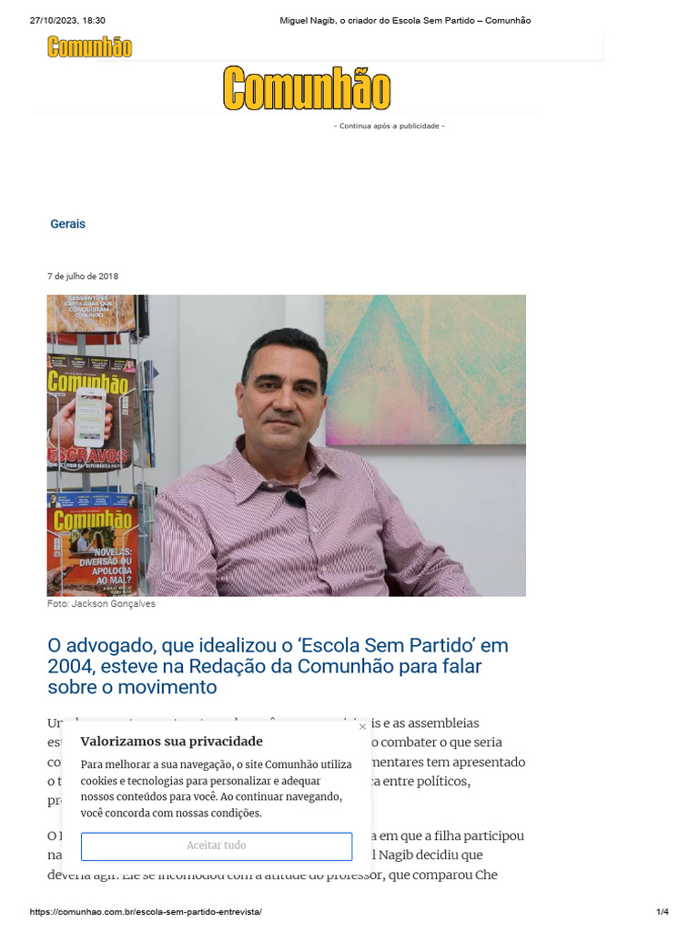 Miguel Nagib e o Movimento Escola Sem Partido | PDF
