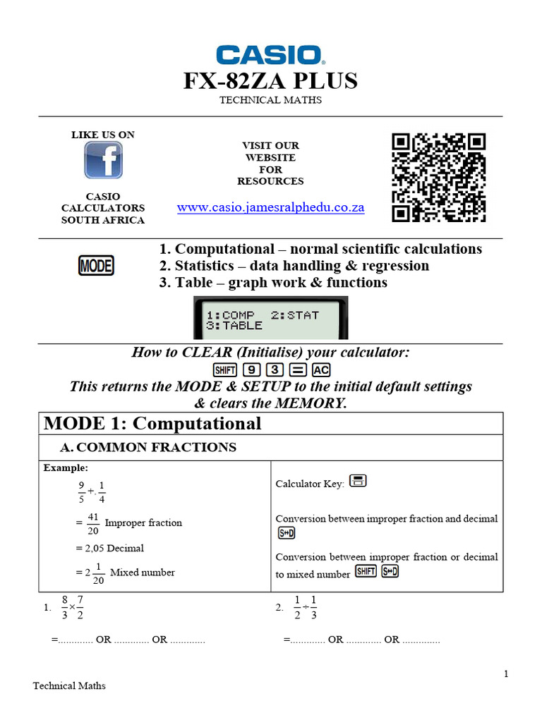 Casio FX-82ZA Plus User Guide | PDF | Angle | Elementary Mathematics