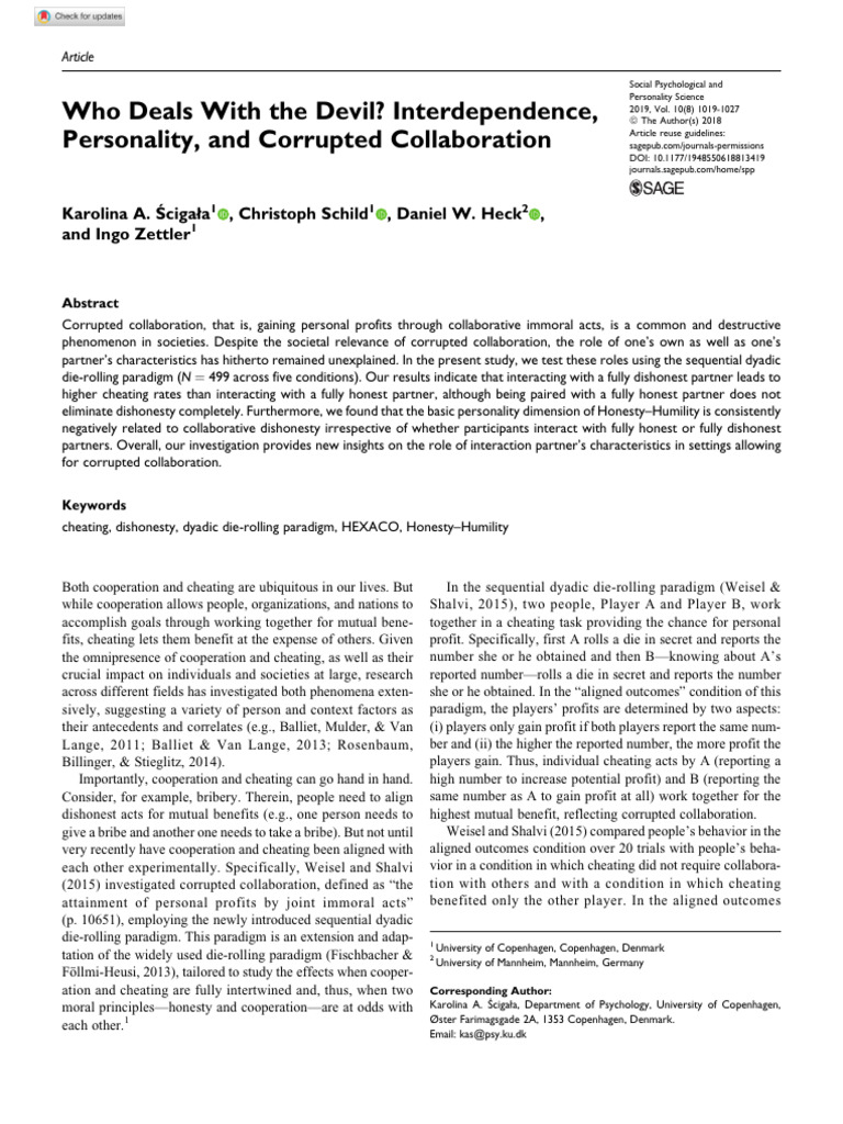 Scigala Et Al 2018 Who Deals With The Devil Interdependence Personality ...