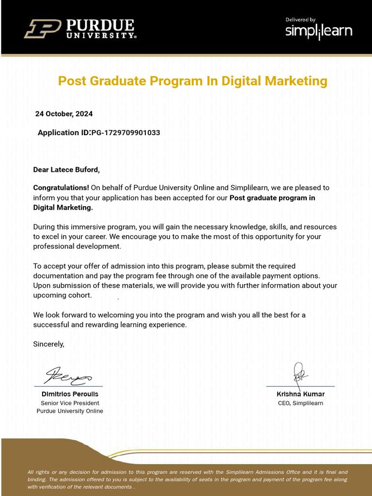 LOA - Purdue University - PGP - BA - PG-1729709901033 | PDF