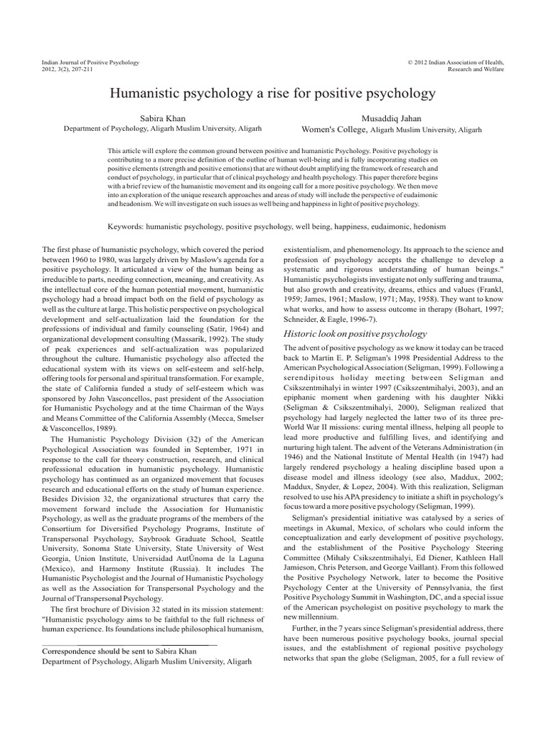 Humanistic Psychology Pdf Positive Psychology Psychology