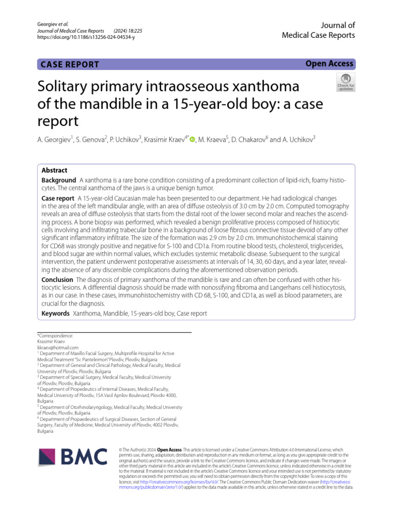 Solitary Primary Intraosseous Xanthoma, Mandibular15 Yo | PDF | Medical ...