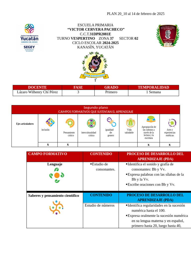 Plan de Clases: 10-14 Febrero 2025 | PDF | Cognición | Aprendizaje