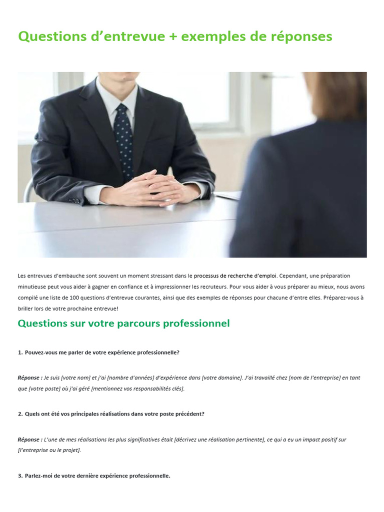 100 questions d'entrevue et réponses types | PDF | Business | la ...
