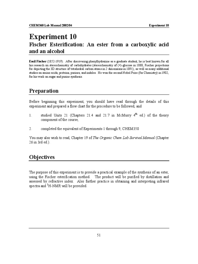 Fischer Esterification Lab Experiment | PDF | Ester | Alcohol