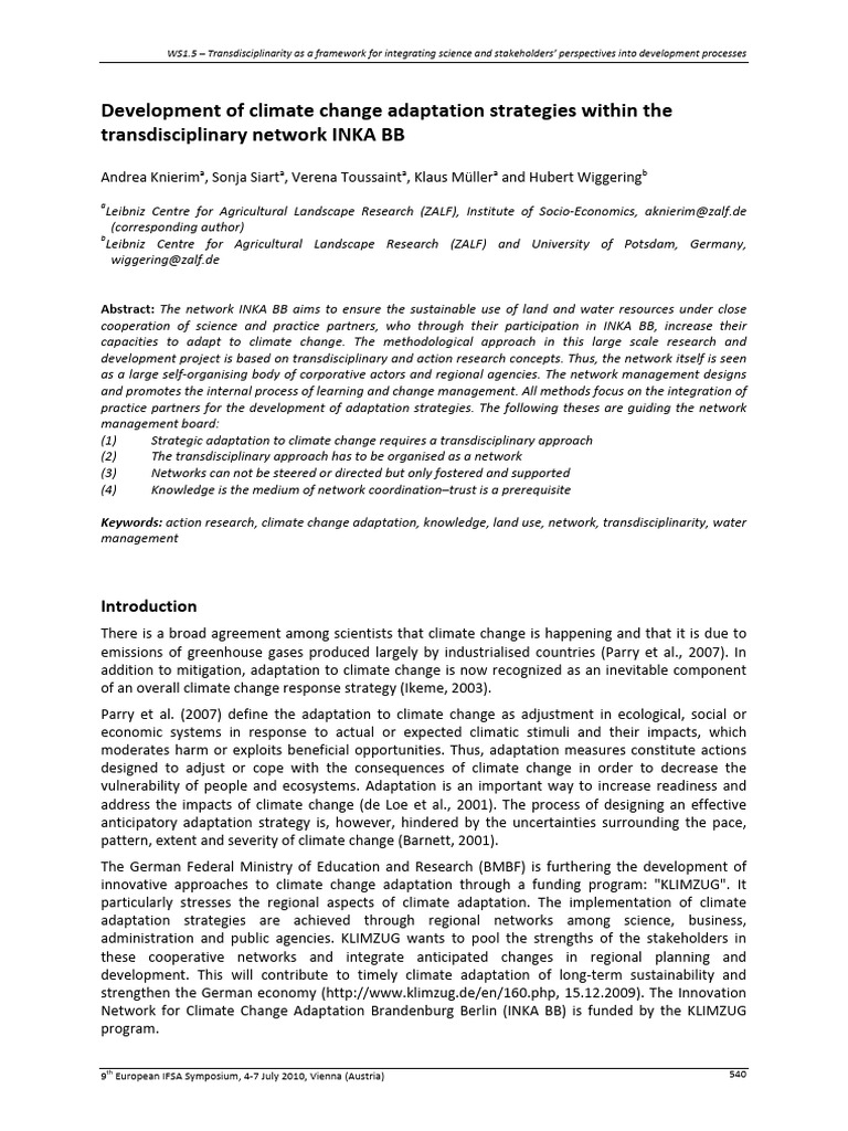 Development of Climate Change Adaptation Strategies Within The ...