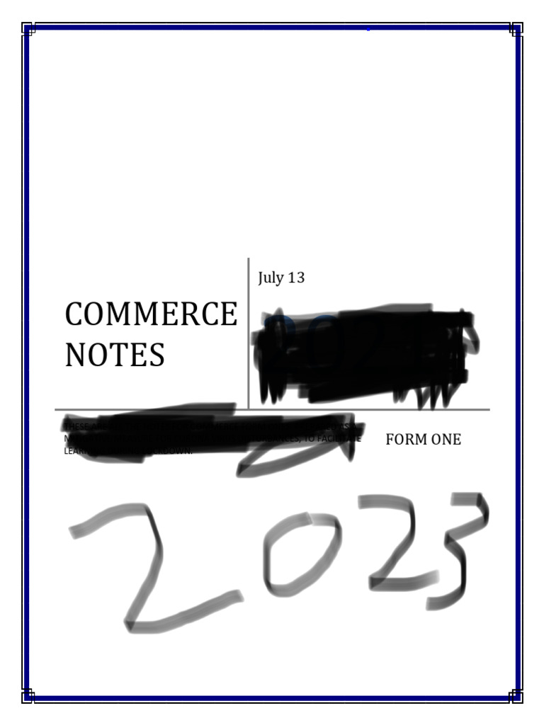 Commerce Production Notes for Form One | PDF | Entrepreneurship | Investing