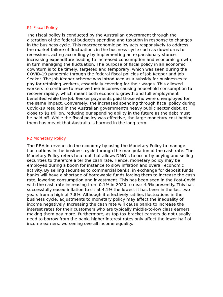 Fiscal and Monetary Policy Paragraphs | PDF | Fiscal Policy | Monetary ...