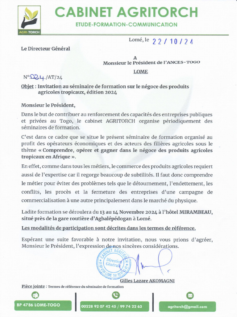 Invitation Ances Formation Agritorch Pdf