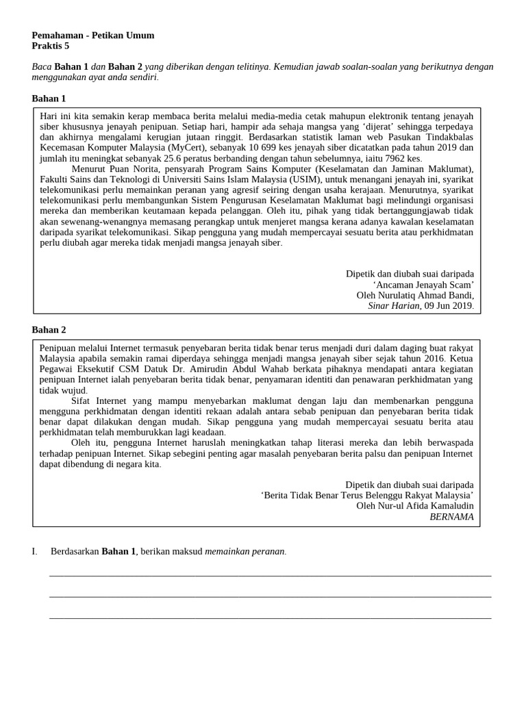 Pemahaman Petikan 5 | PDF