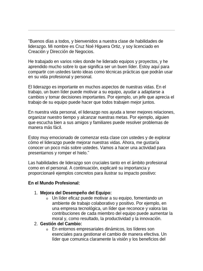 Importancia de las Habilidades de Liderazgo | PDF | Liderazgo ...